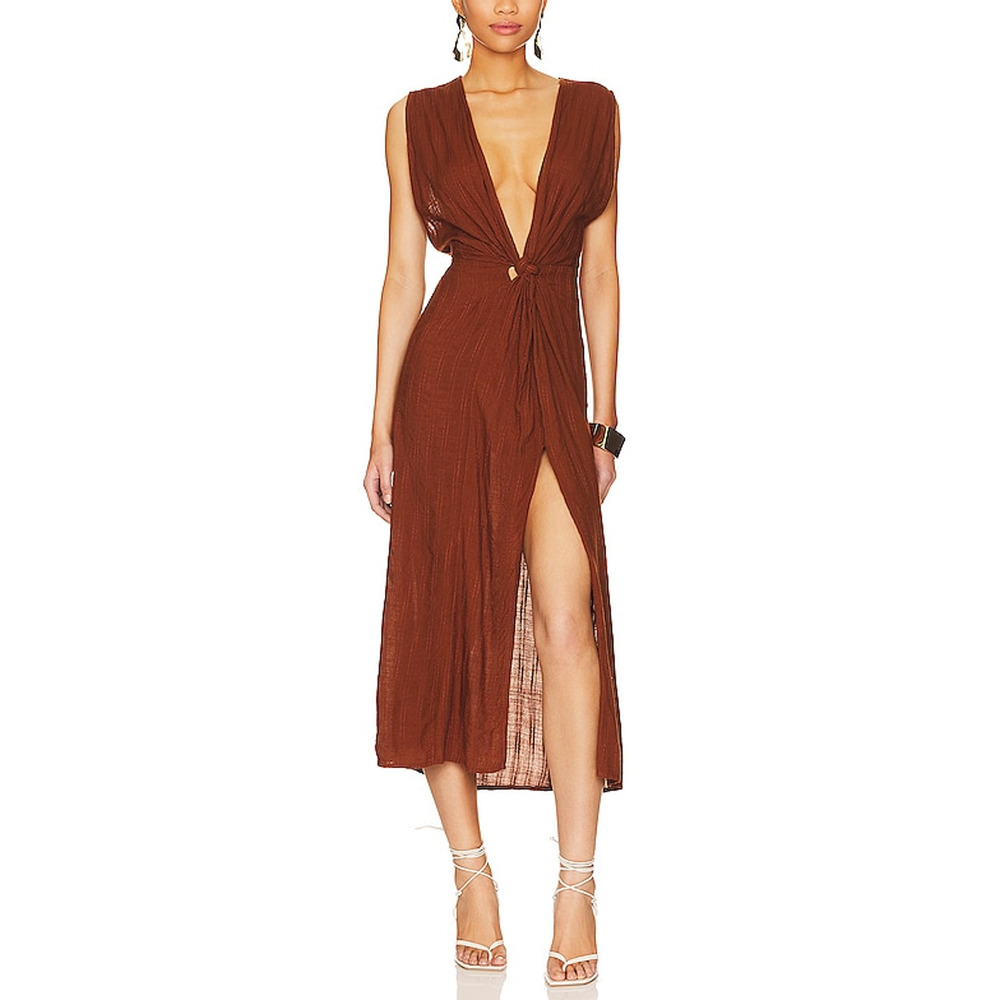 l*space Deep Brown Plunge Midi Dress